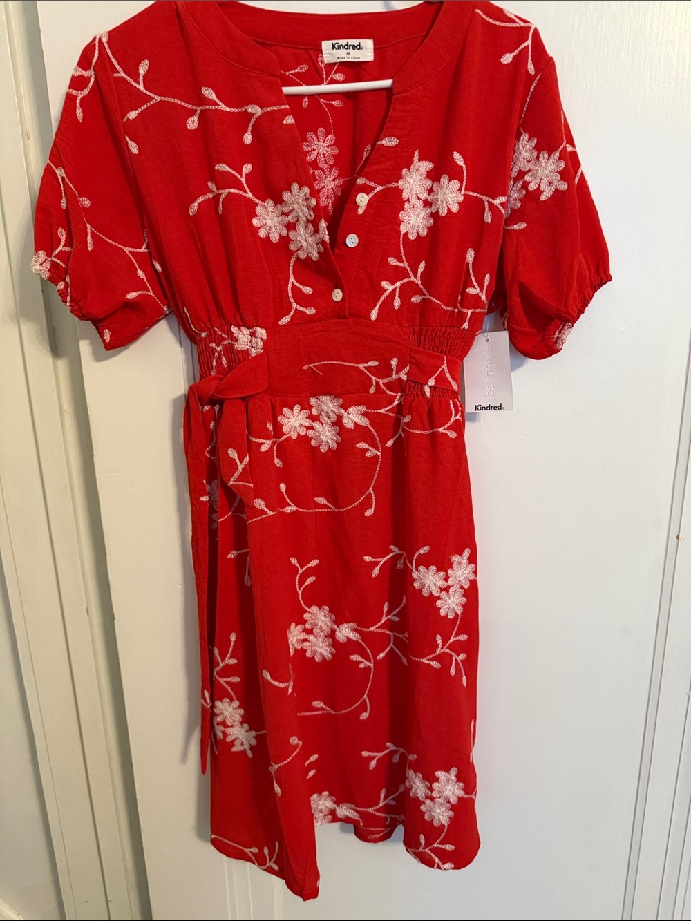 Kindred Red Floral Embroidered Dress
